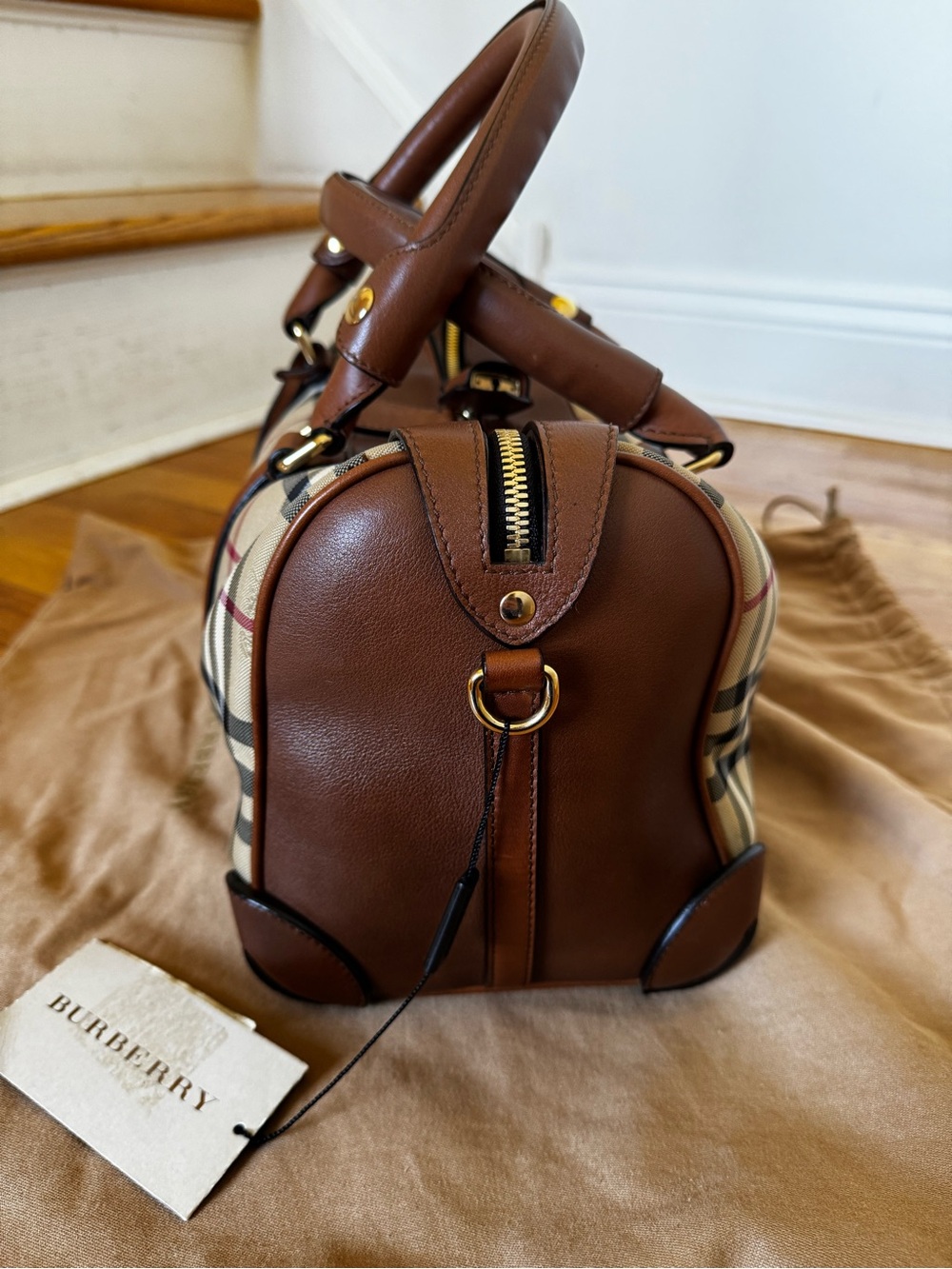 Burberry Check The Alchester Bag with Brown Leather Trim - Picture 2 of 14